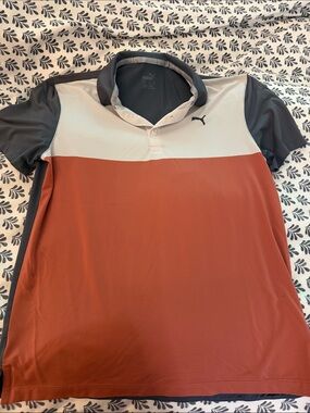 Puma Youth Large Rust, Gray & White Colorblock golf Polo